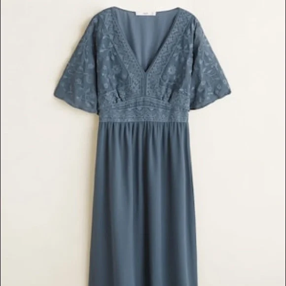 MANGO - Floral embroidery dress petrol blue - 6 - Women MANGO - Floral embroidery dress petrol blue - 6 - Women